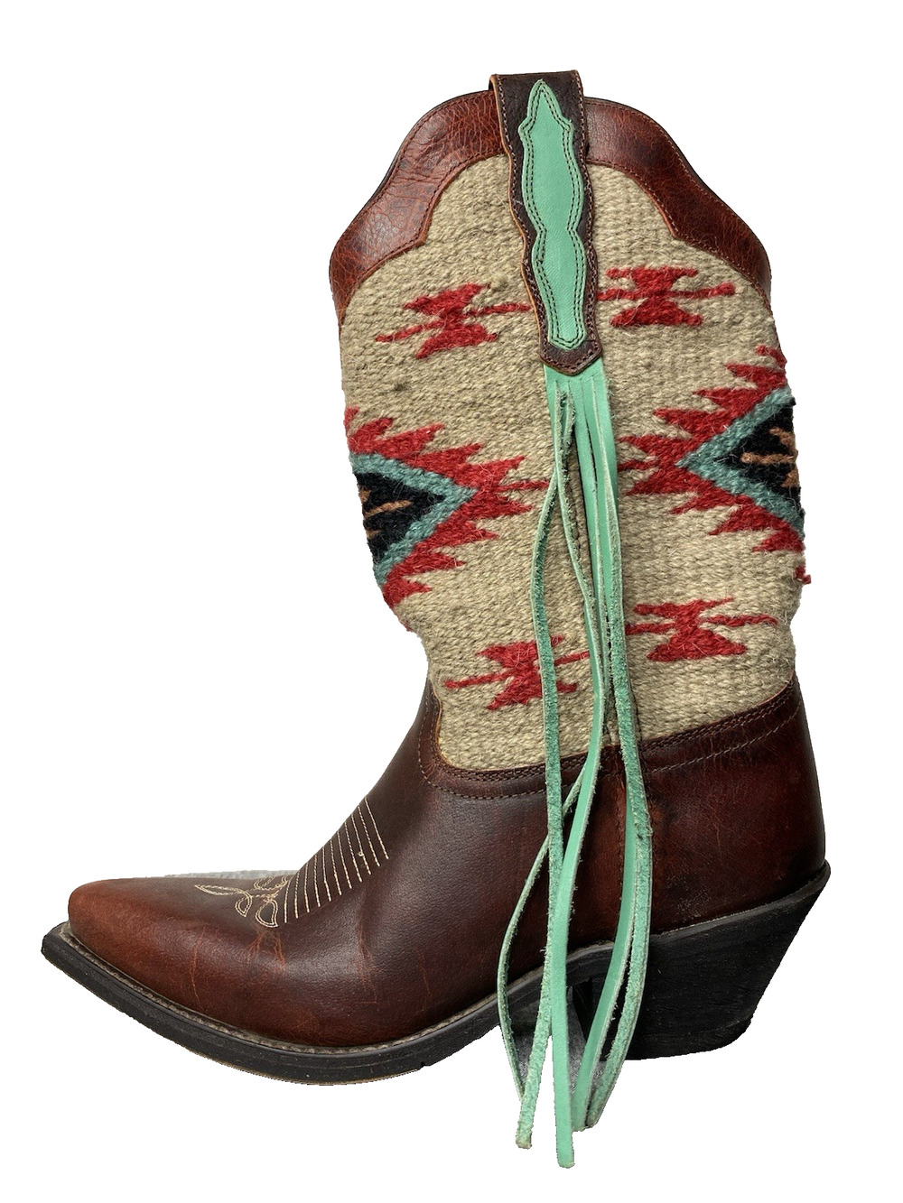Laredo Bailey Aztec Fringe Western Boots Tapestry Women's 7 M Cowboy Leather